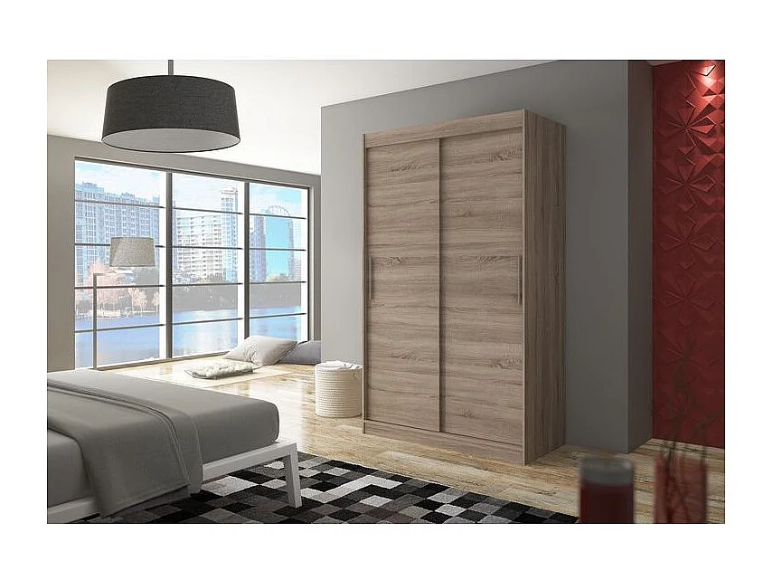 Petite armoire de chambre bois truffe Sonoma avec 2 portes coulissantes Keria 120cm