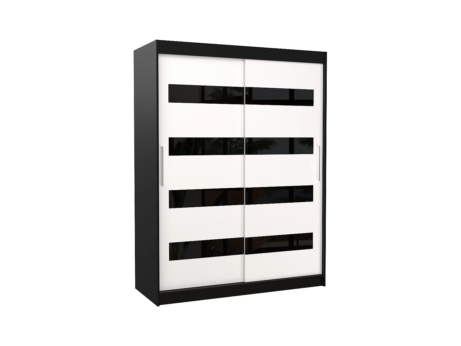 Armoire de chambre à coucher noir 2 portes coulissantes blanc mat et noir laqué Zanko 150cm