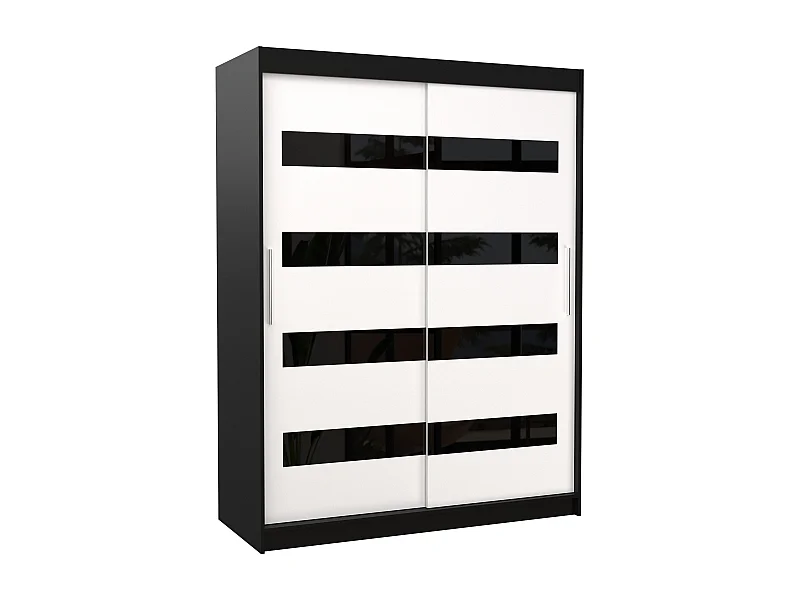 Armoire de chambre à coucher noir 2 portes coulissantes blanc mat et noir laqué Zanko 150cm
