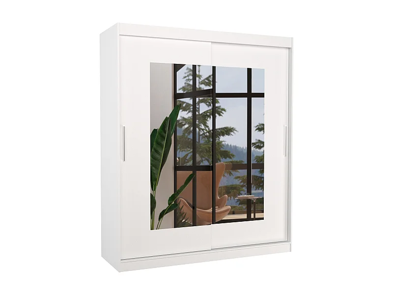 Moderne witte slaapkamerkast 2 schuifdeuren met spiegel Rozika 180 cm