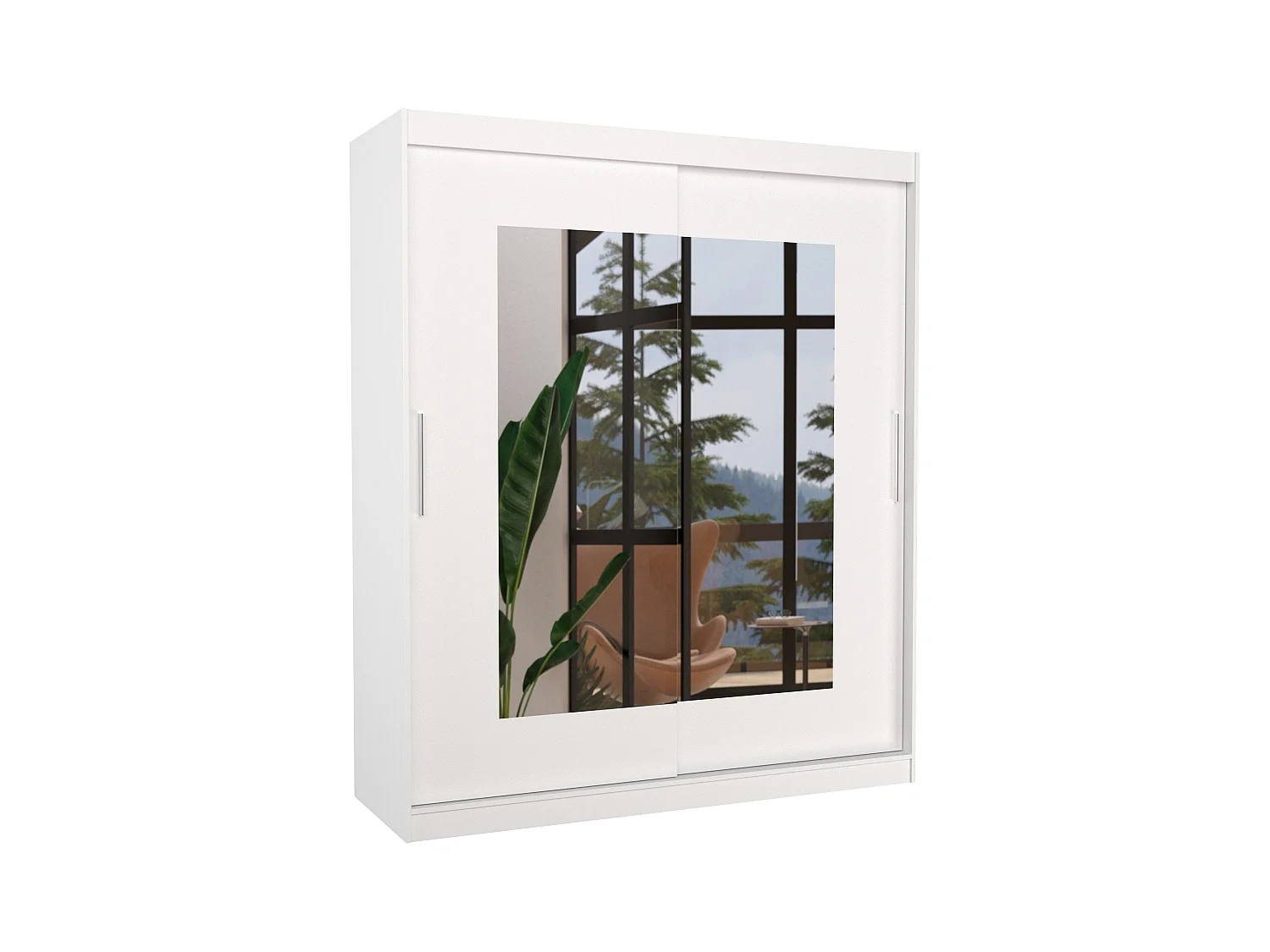 Armoire de chambre moderne blanche 2 portes coulissantes avec miroir Rozika 180cm