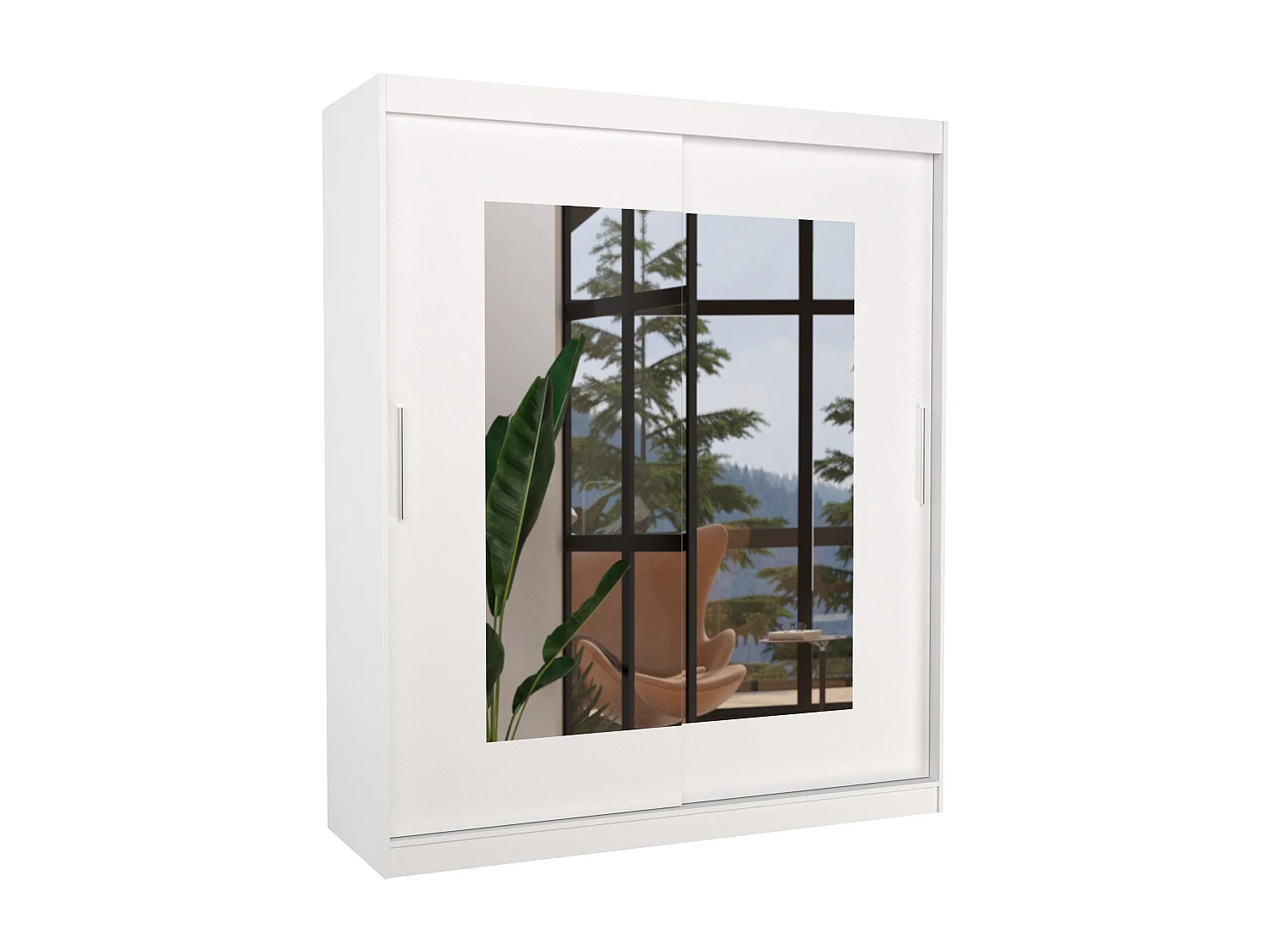 Armoire de chambre moderne blanche 2 portes coulissantes avec miroir Rozika 180cm