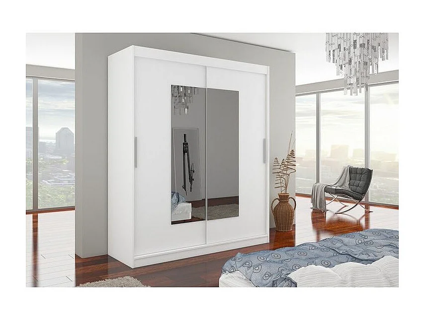 Armoire de chambre moderne blanche 2 portes coulissantes avec miroir Rozika 180cm