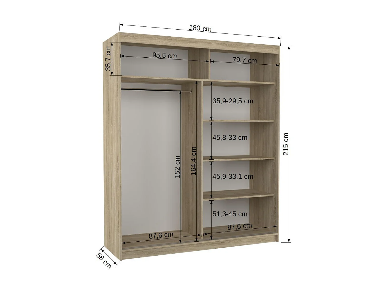 Armoire de chambre moderne blanche 2 portes coulissantes avec miroir Rozika 180cm