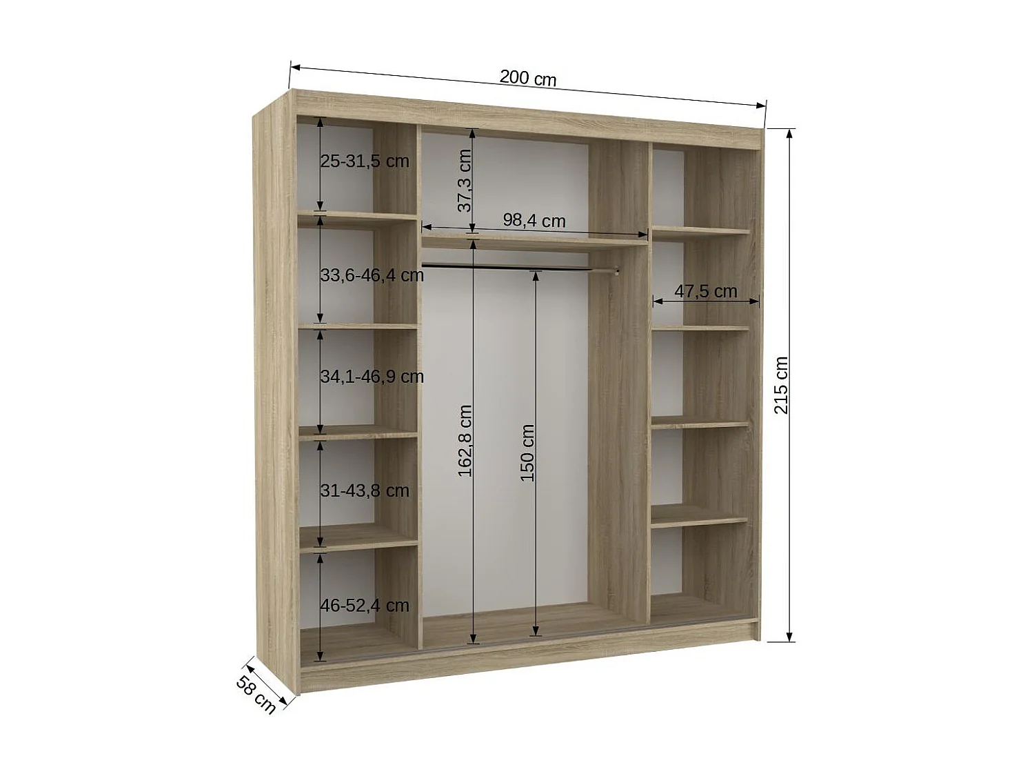 Armoire chambre adulte 2 portes coulissantes OLIVIA 200cm avec miroir-Blanc
