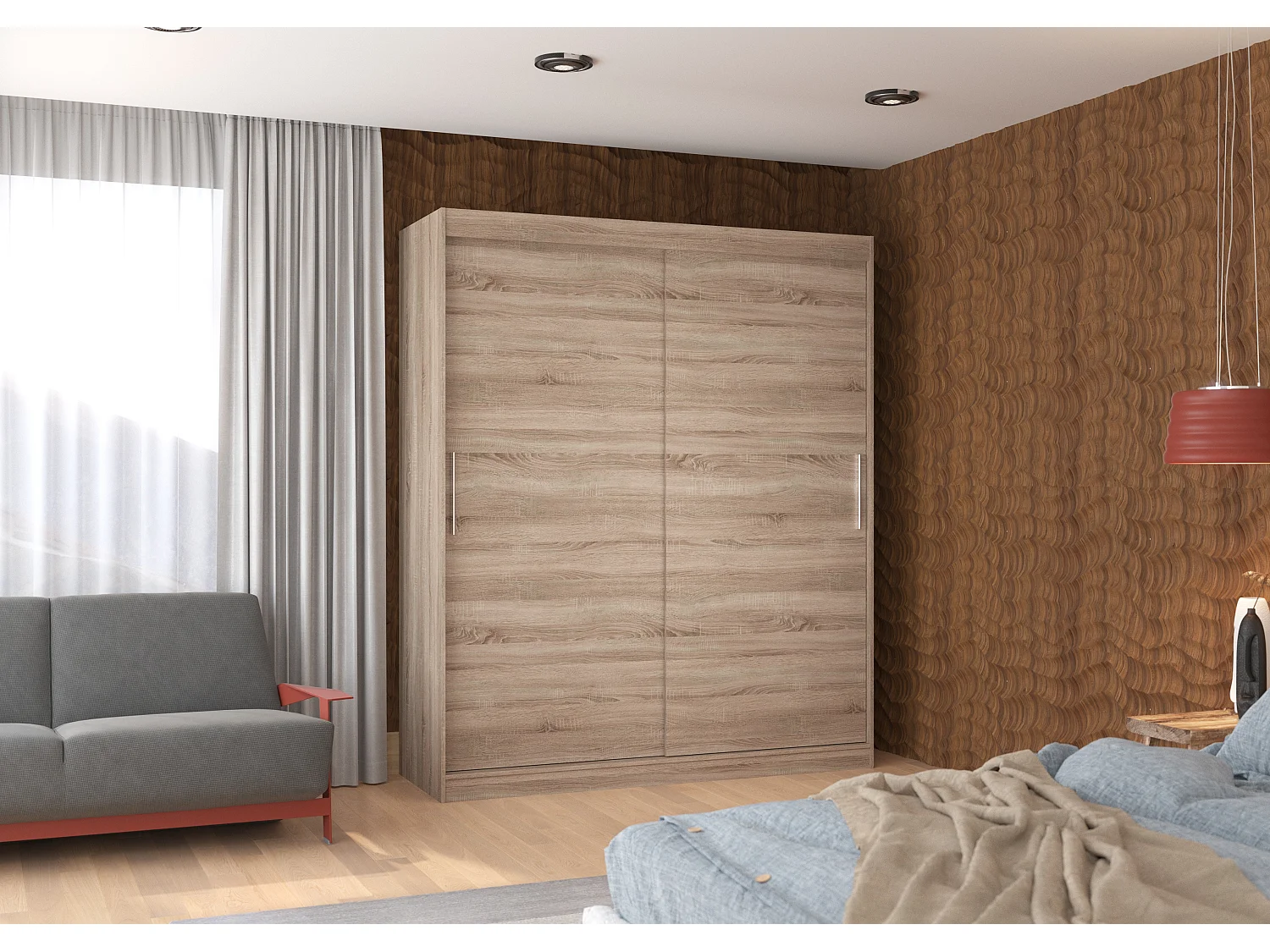 Armoire de chambre à coucher bois truffe 2 portes coulissantes Kelly 180cm