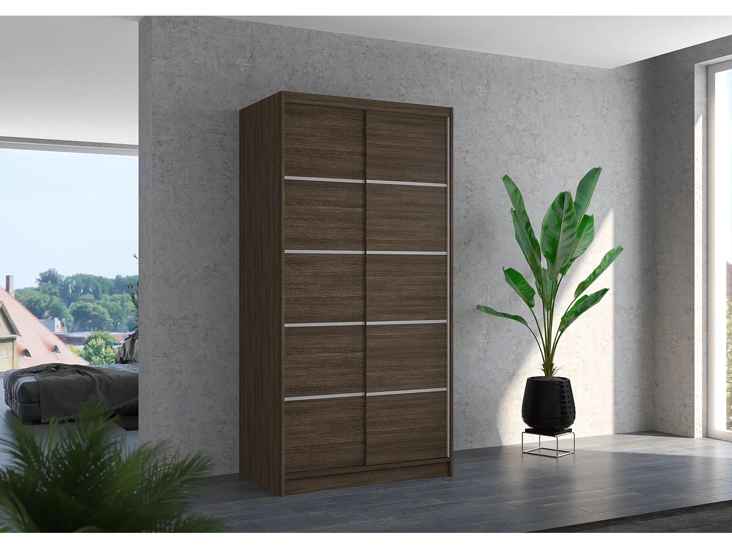 Petite armoire de chambre marron 2 portes coulissantes Rika 100cm