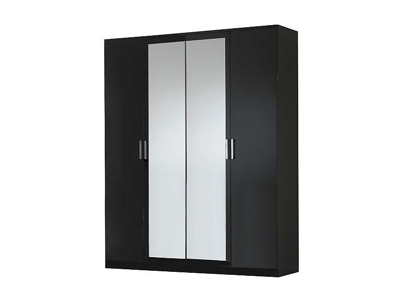 Armoire de chambre moderne 4 portes battantes bois noir laqué Mona 181cm