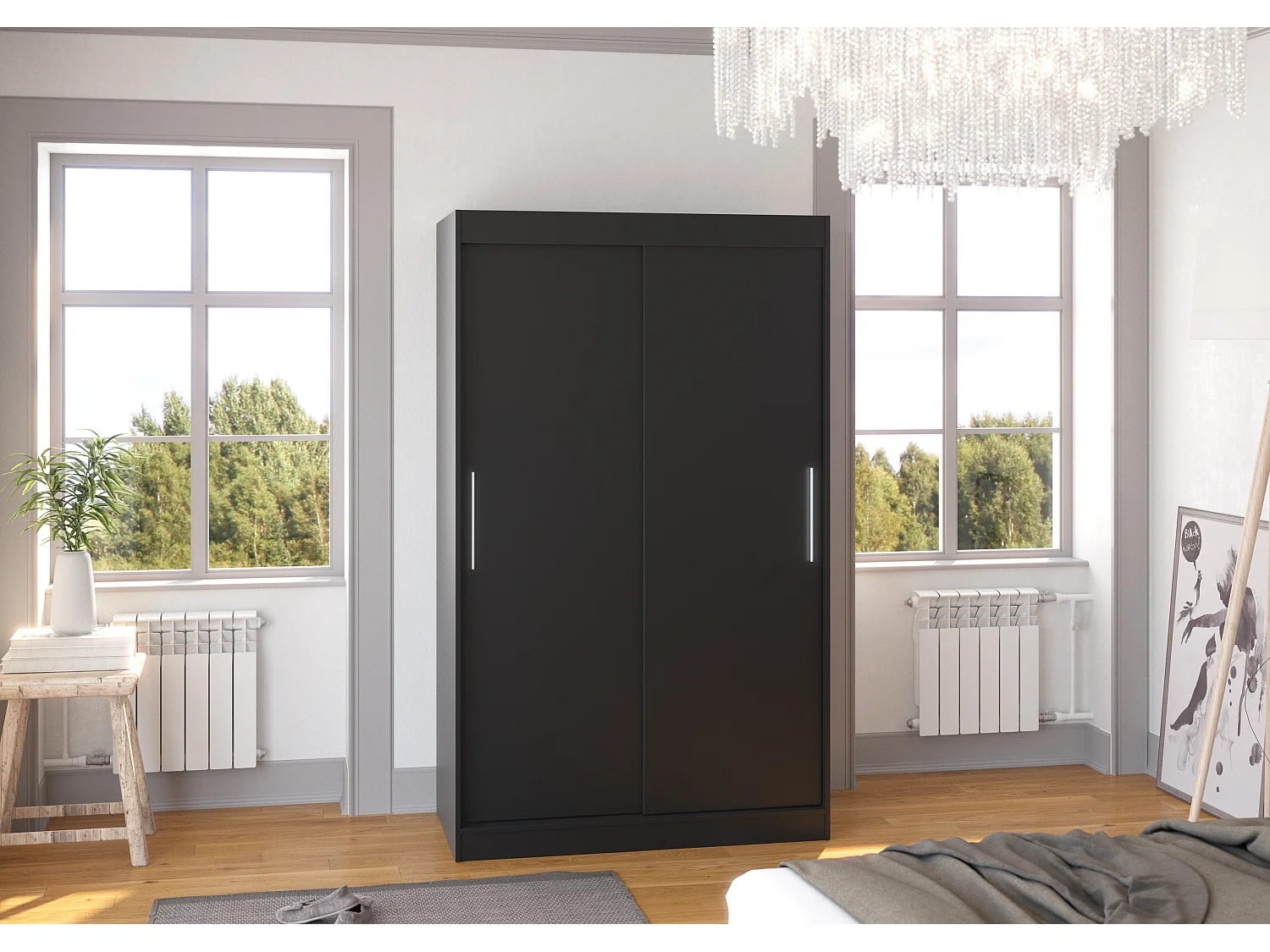 Petite armoire de chambre noir avec 2 portes coulissantes Keria 120cm