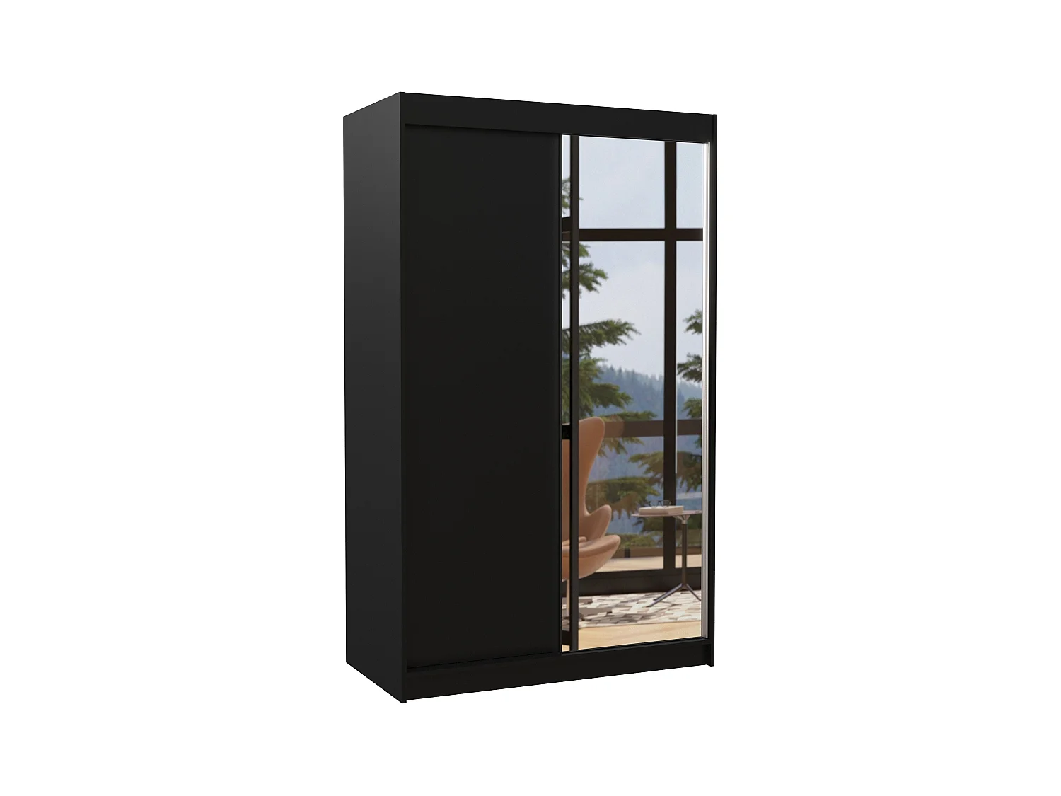 Petite armoire de chambre 2 portes coulissantes 1 bois noir 1 miroir Roxane 120cm