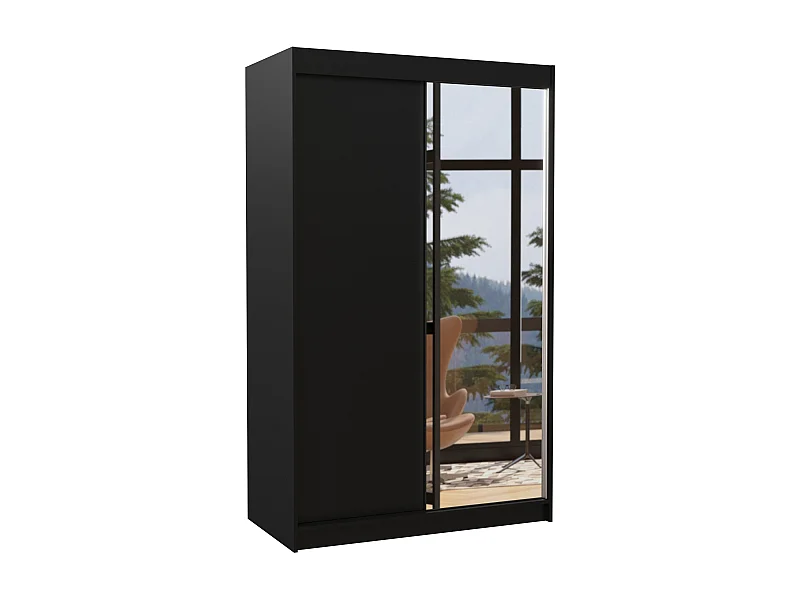Petite armoire de chambre 2 portes coulissantes 1 bois noir 1 miroir Roxane 120cm