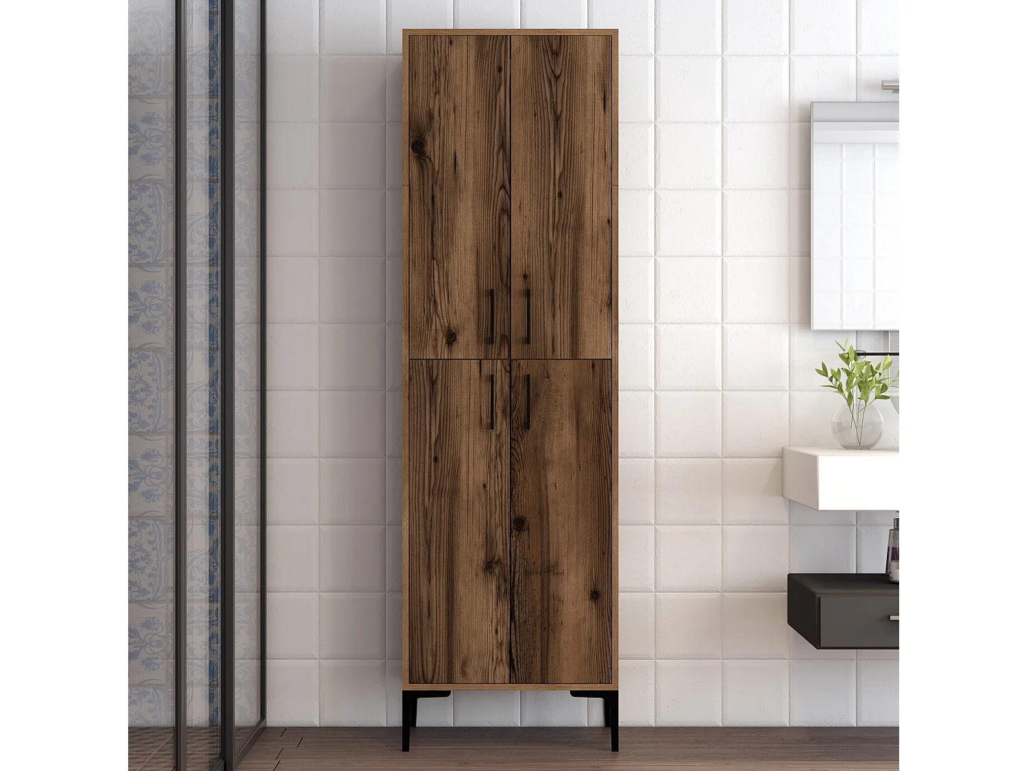 Armoire polyvalente bois noyer Kliko 60cm