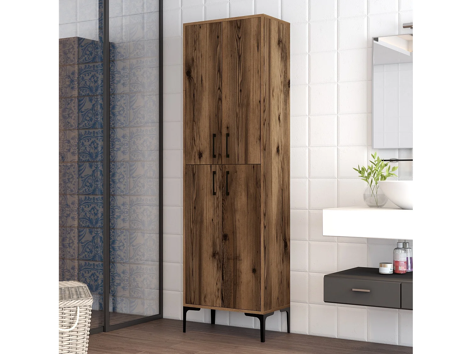 Armoire polyvalente bois noyer Kliko 60cm