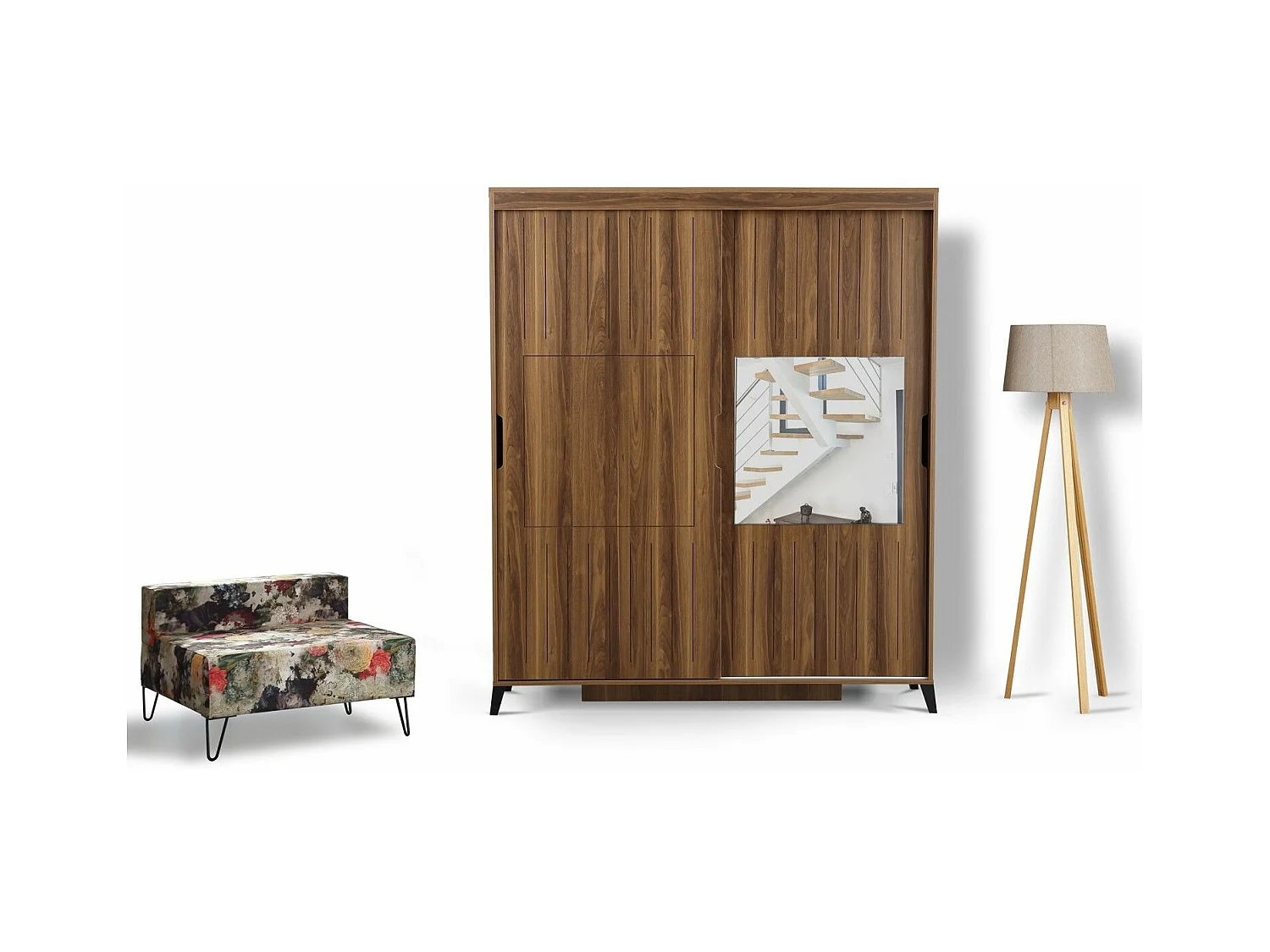 Armoire 2 portes coulissantes avec miroir Olgin L150xH216cm Bois foncé