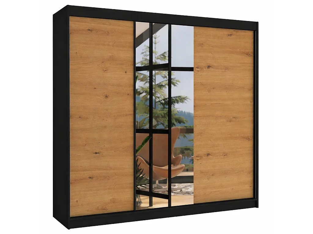 Armoire chambre adulte 2 portes coulissantes bois et miroir ZAFA 200cm-Blanc