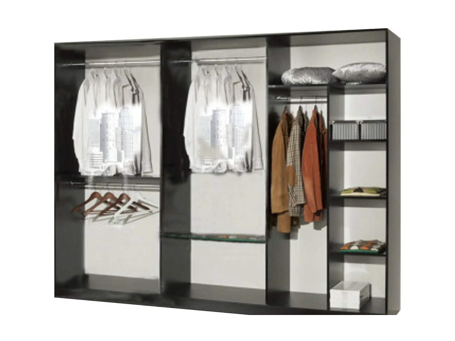 Grande armoire de chambre design 6 portes battantes bois blanc laqué et métal argenté Diamanto 270cm