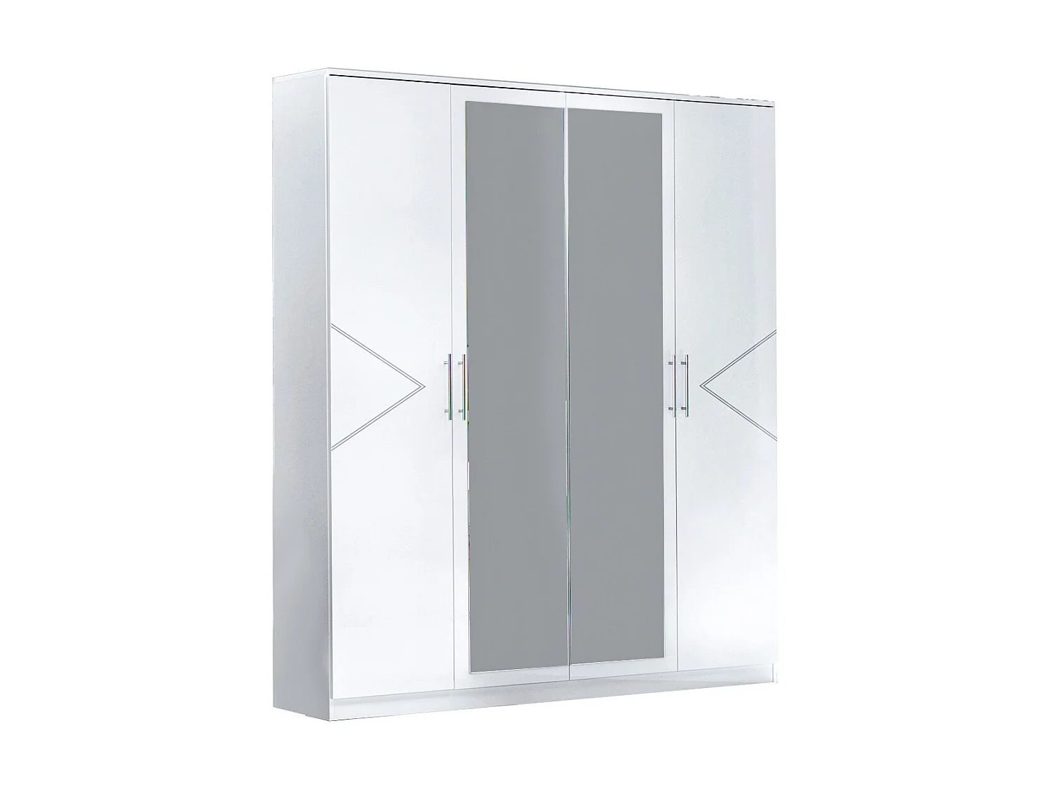 Armoire de chambre design 4 portes battantes bois blanc laqué et métal argenté Diamanto 182cm