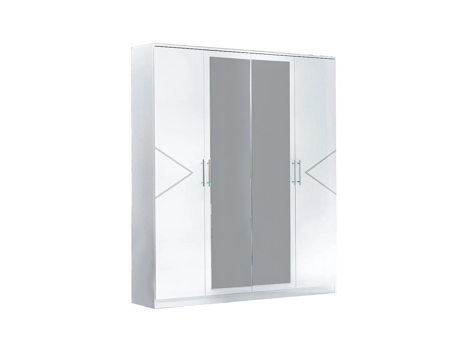 Armoire de chambre design 4 portes battantes bois blanc laqué et métal argenté Diamanto 182cm