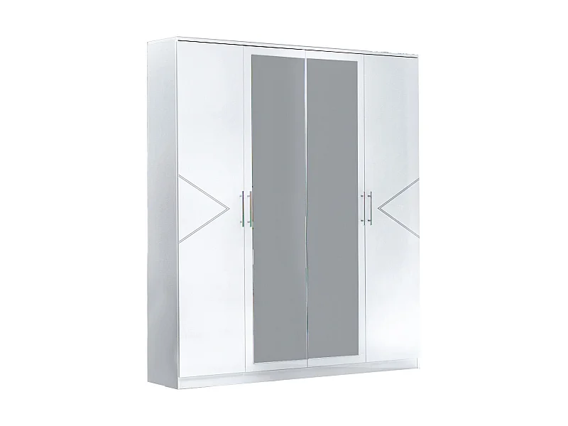 Armoire de chambre design 4 portes battantes bois blanc laqué et métal argenté Diamanto 182cm