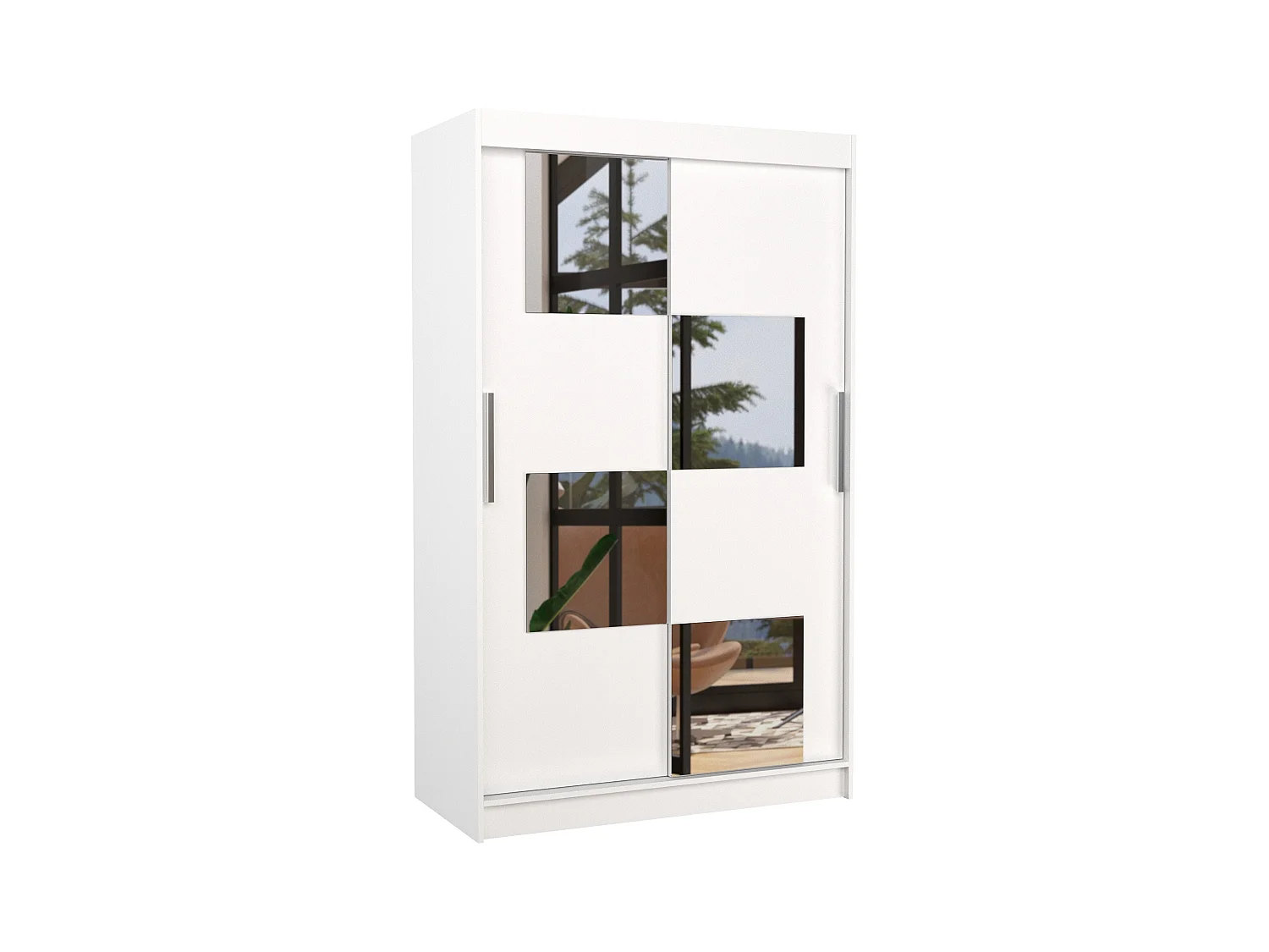 Petite armoire de chambre 2 portes coulissantes bois blanc et 4 miroirs Luko 120cm
