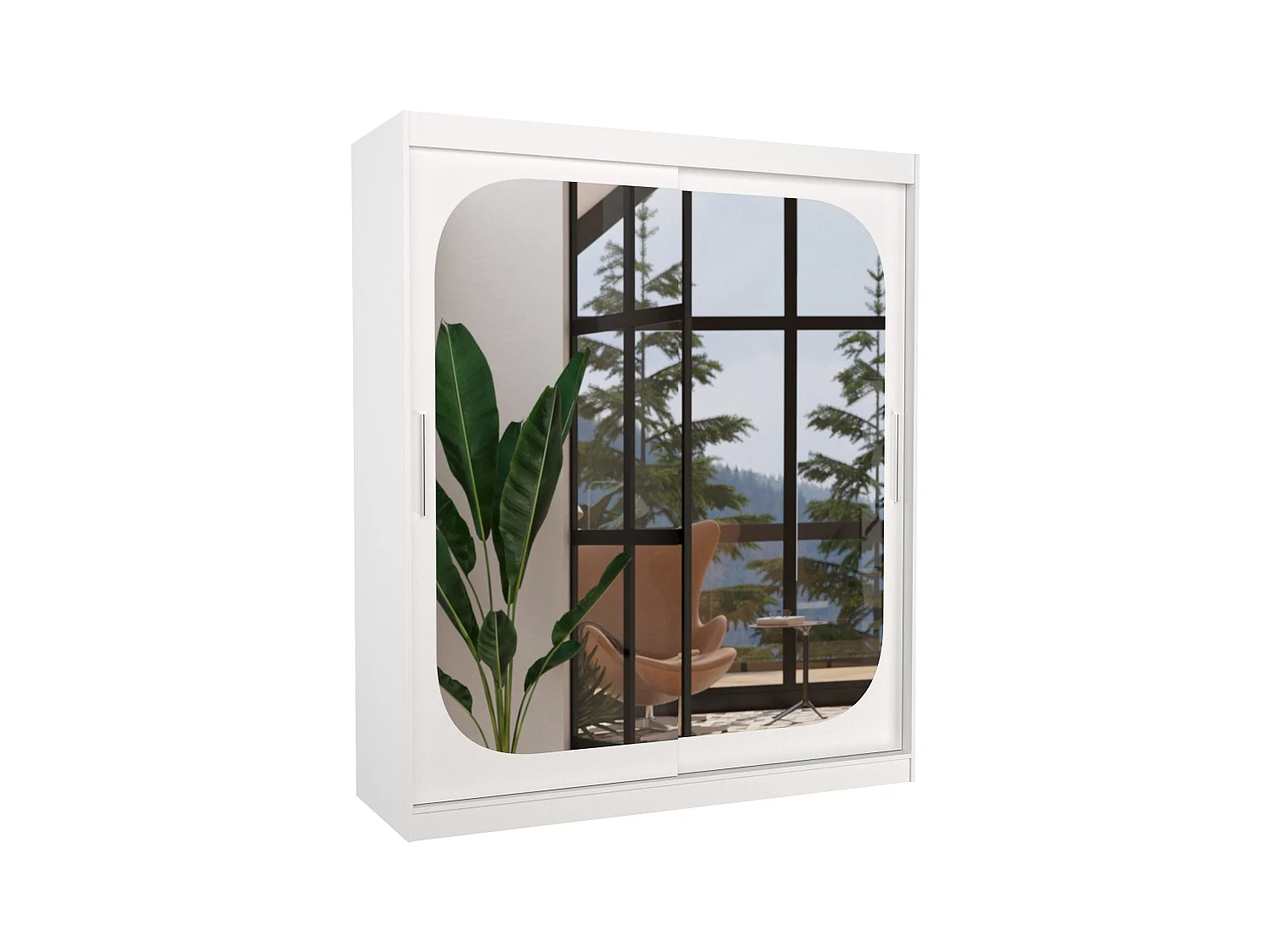Armoire de chambre design blanche 2 portes coulissantes avec miroir Ibizo 180cm