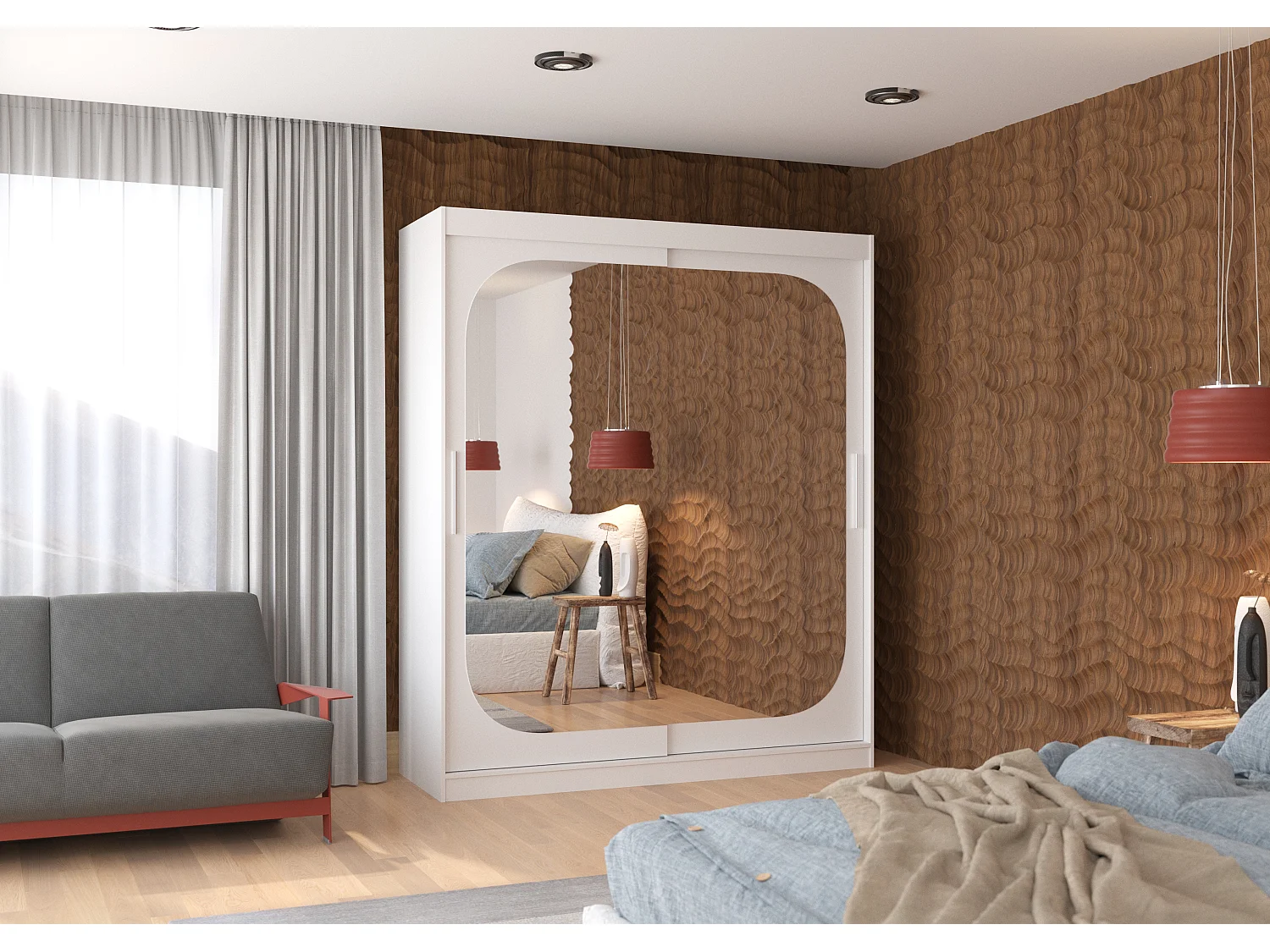 Armoire de chambre design blanche 2 portes coulissantes avec miroir Ibizo 180cm