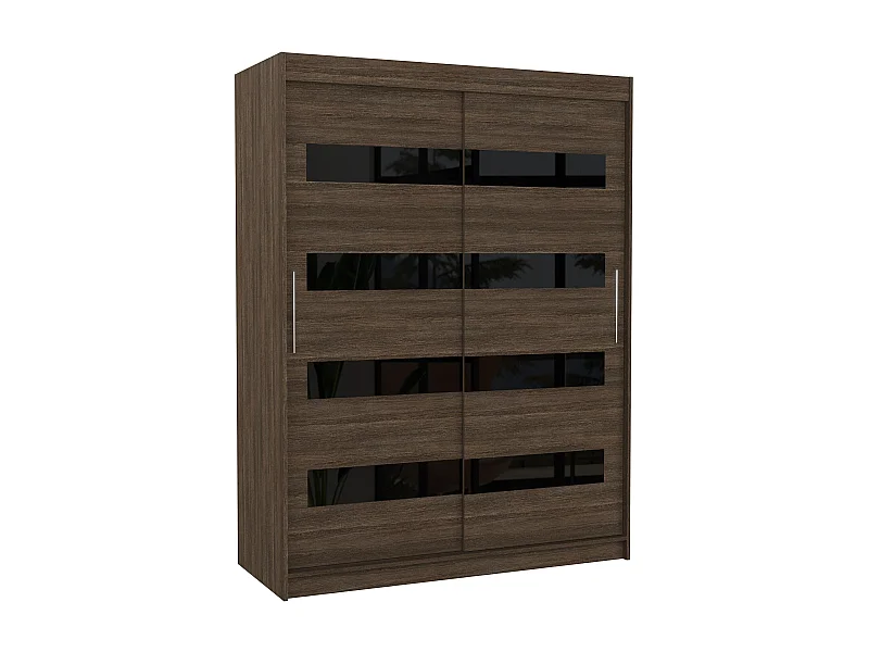 Armoire de chambre à coucher marron 2 portes coulissantes marron mat et noir laqué Zanko 150cm