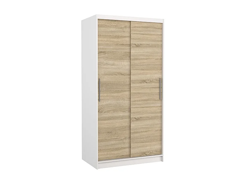 Petite armoire de chambre à coucher blanche 2 portes coulissantes bois clair artisan Kilane 100cm