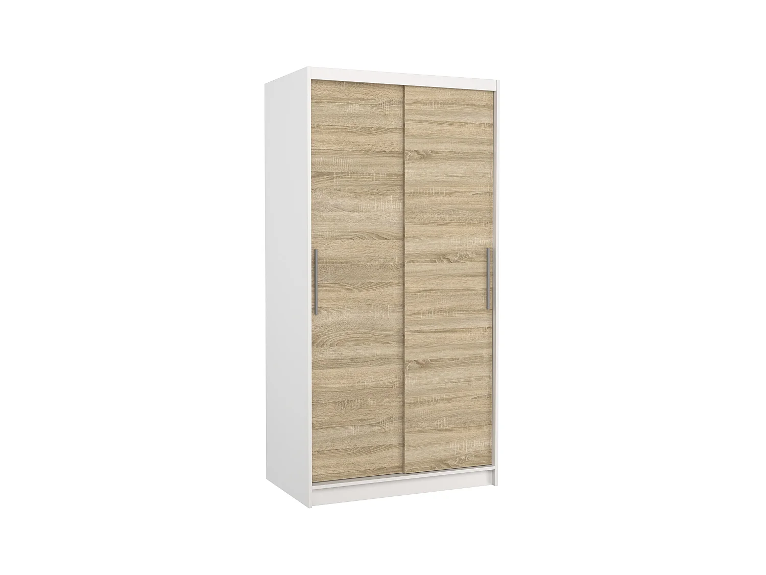Petite armoire de chambre à coucher blanche 2 portes coulissantes bois clair artisan Kilane 100cm