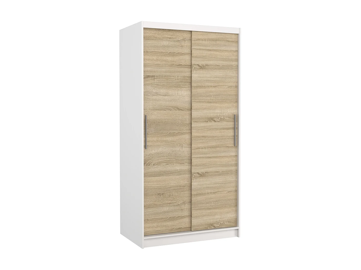 Petite armoire de chambre à coucher blanche 2 portes coulissantes bois clair artisan Kilane 100cm