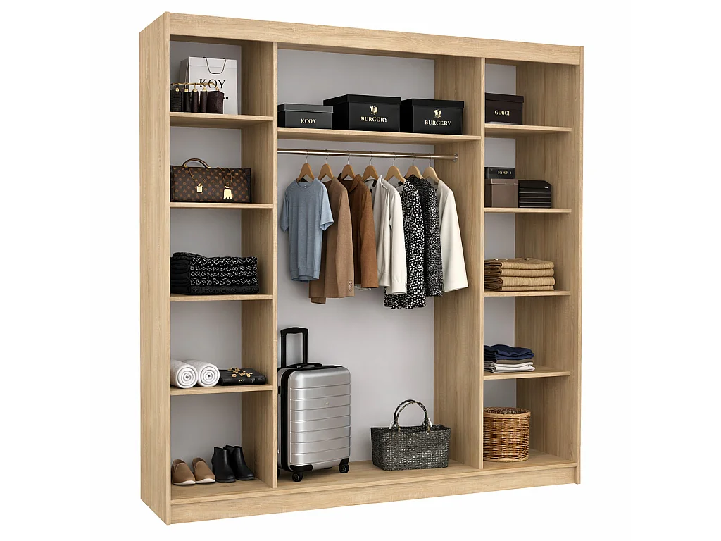 Armoire chambre adulte 2 portes coulissantes bois et miroir ZAFA 200cm-Naturel