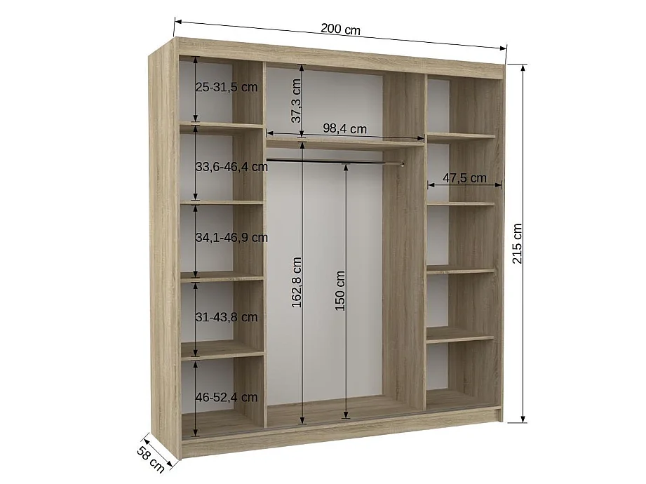 Armoire chambre adulte 2 portes coulissantes bois et miroir ZAFA 200cm-Naturel