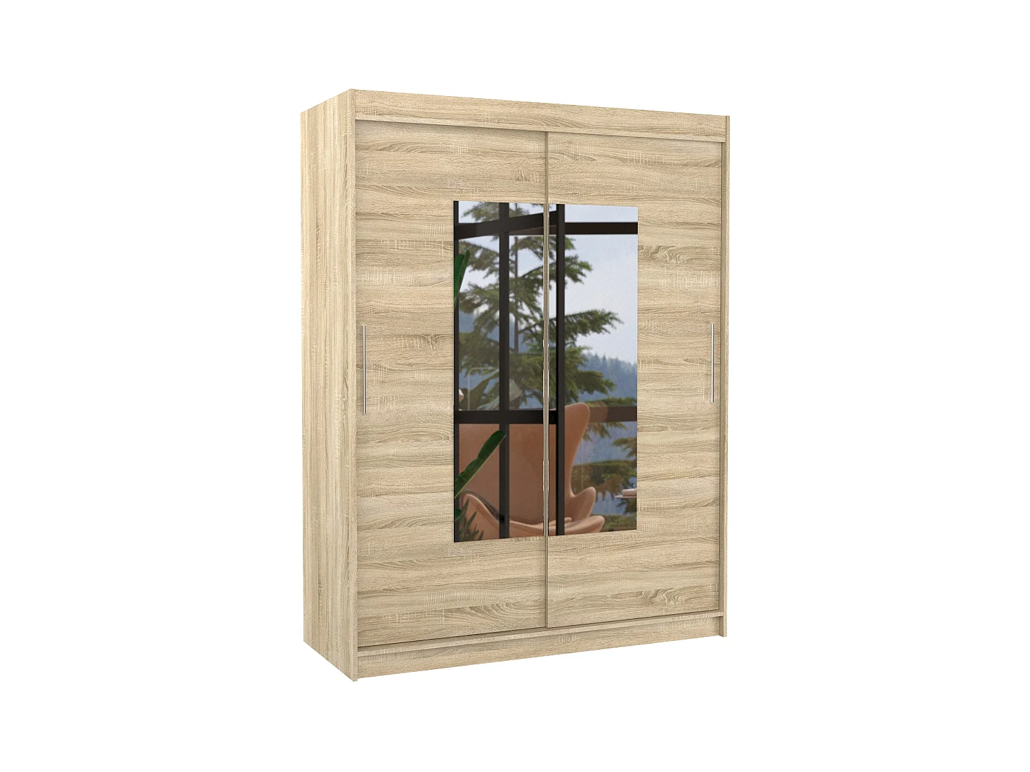 Armoire de chambre 2 portes coulissantes naturel et miroir Dova 150cm
