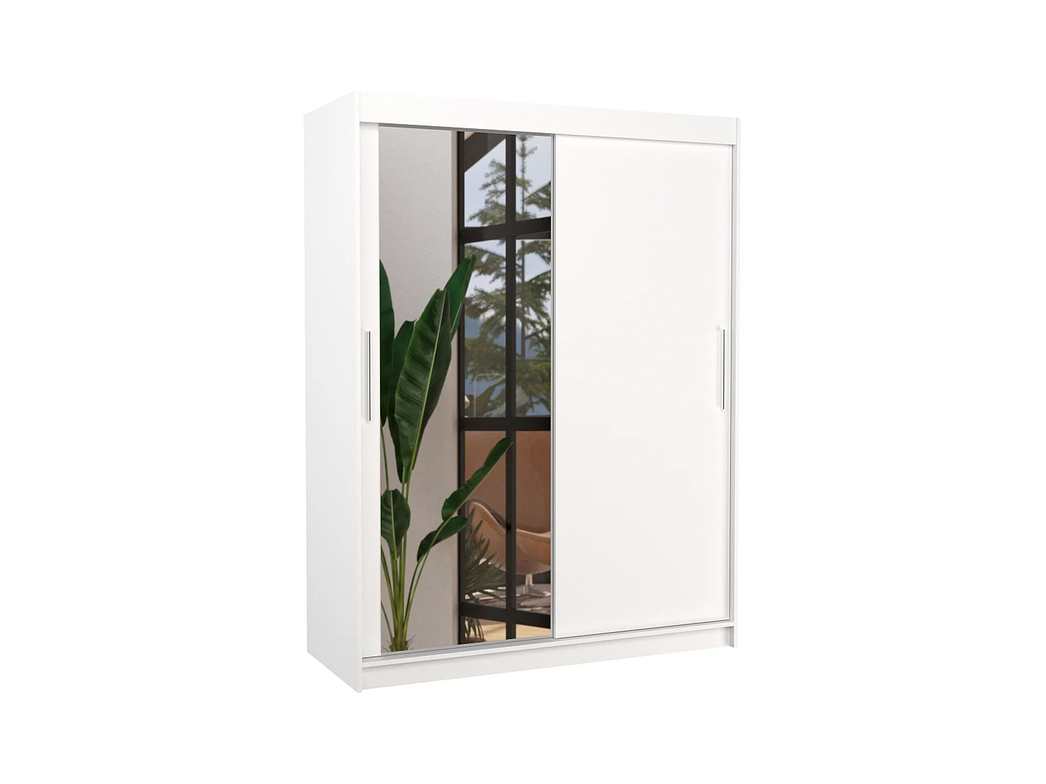 Armoire de chambre 2 portes coulissantes 1 blanche 1 miroir Bianky 150cm