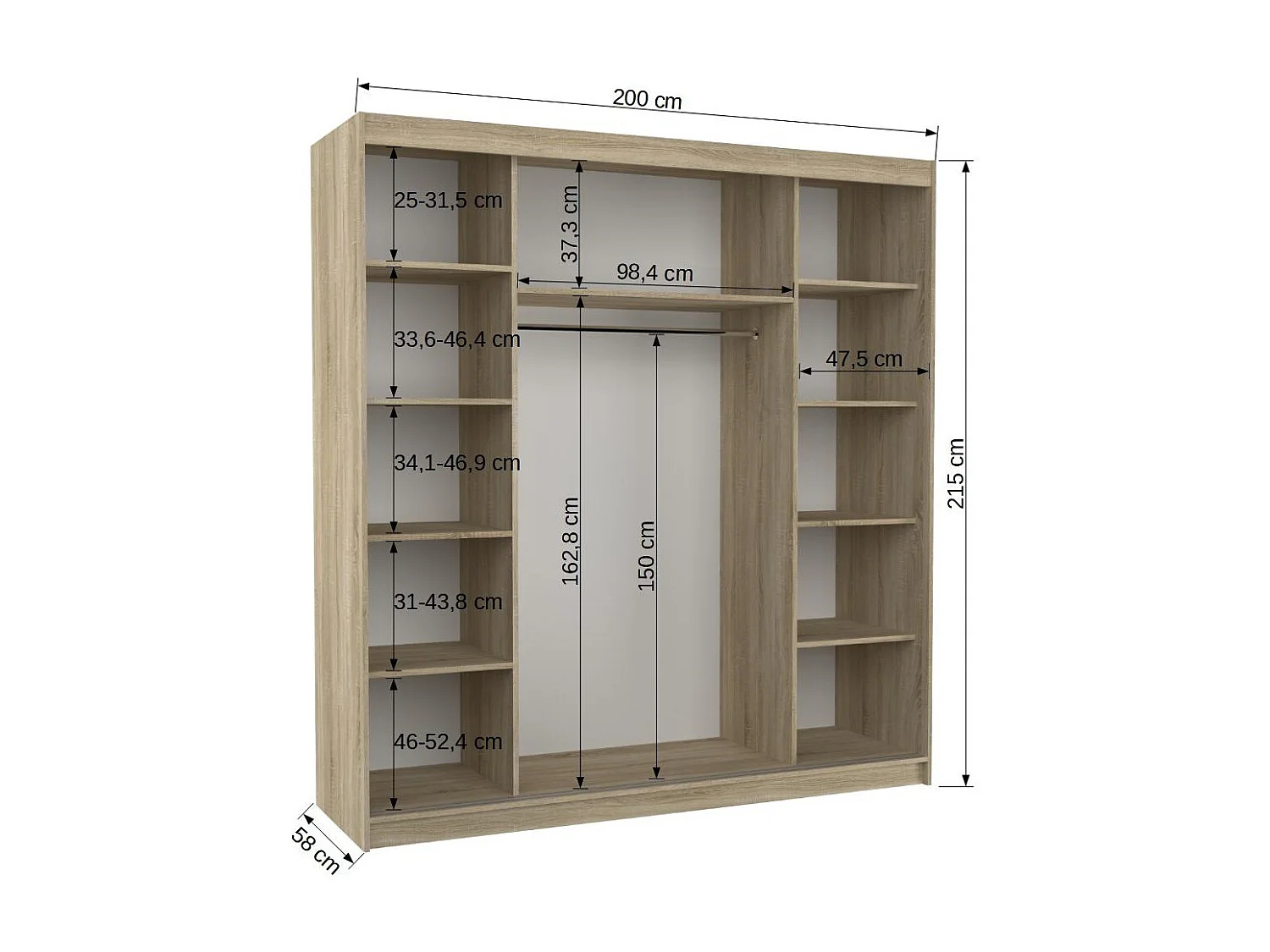 Armoire de chambre d'adulte TERIKA 200cm – Grande capacité-Noir