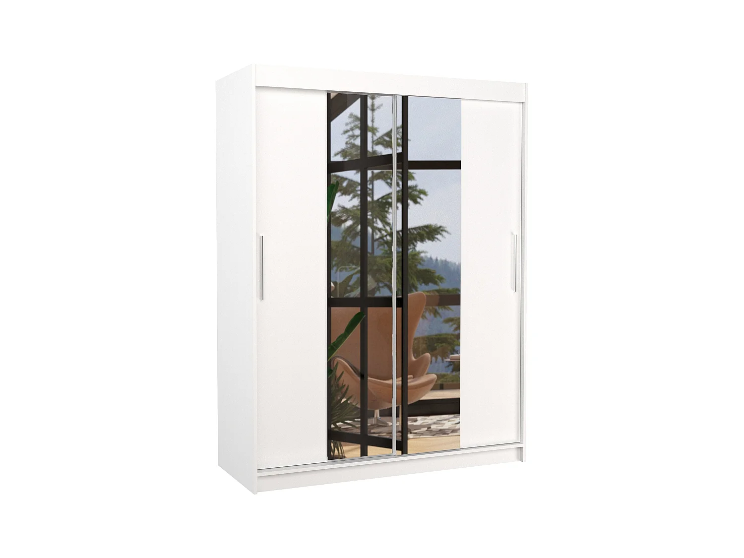 Armoire de chambre 2 portes coulissantes bois blanc et miroir Linoa 150cm