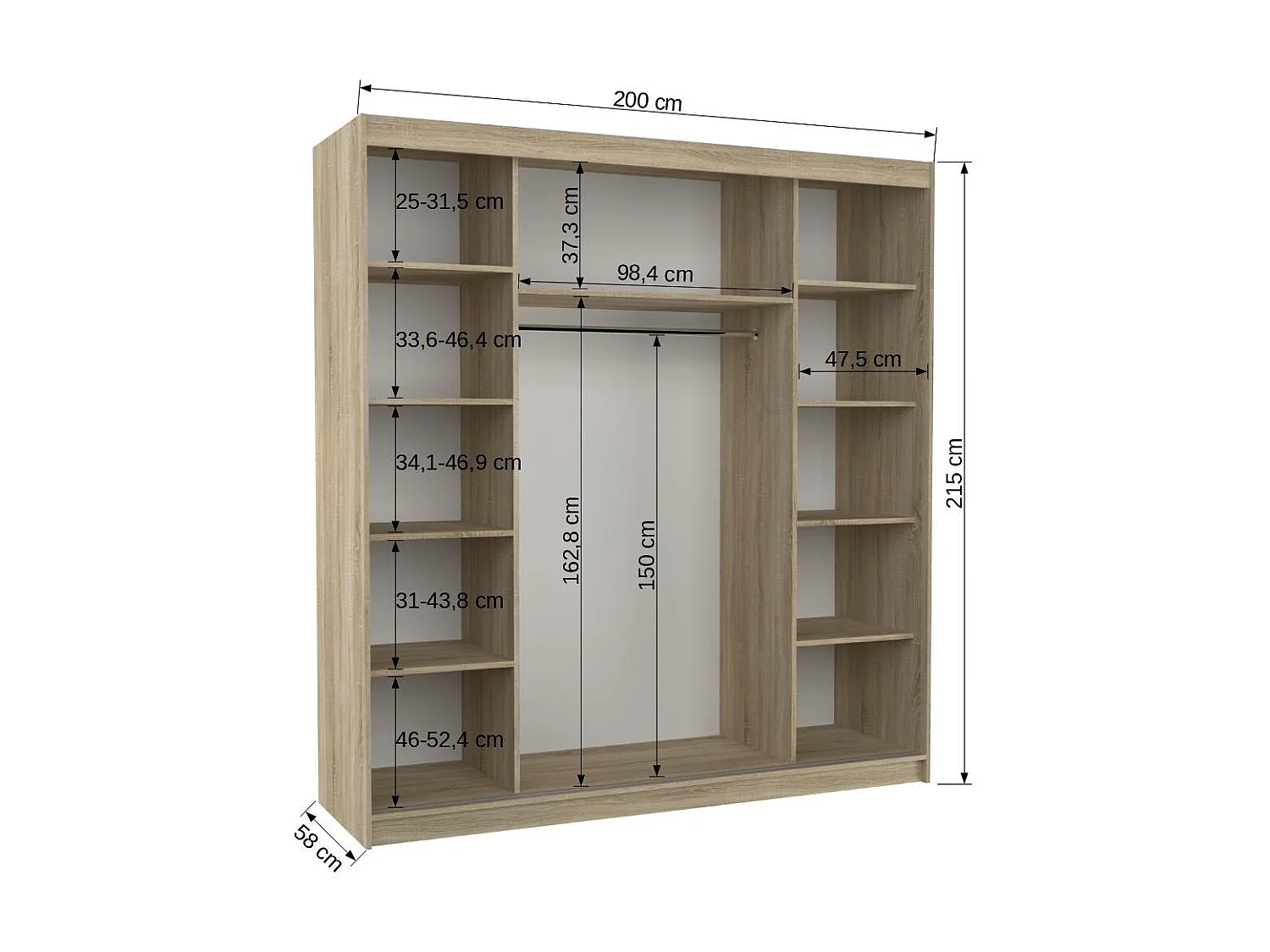 Armoire chambre adulte 2 portes coulissantes bois blanc et bois clair avec miroir Baker 200cm