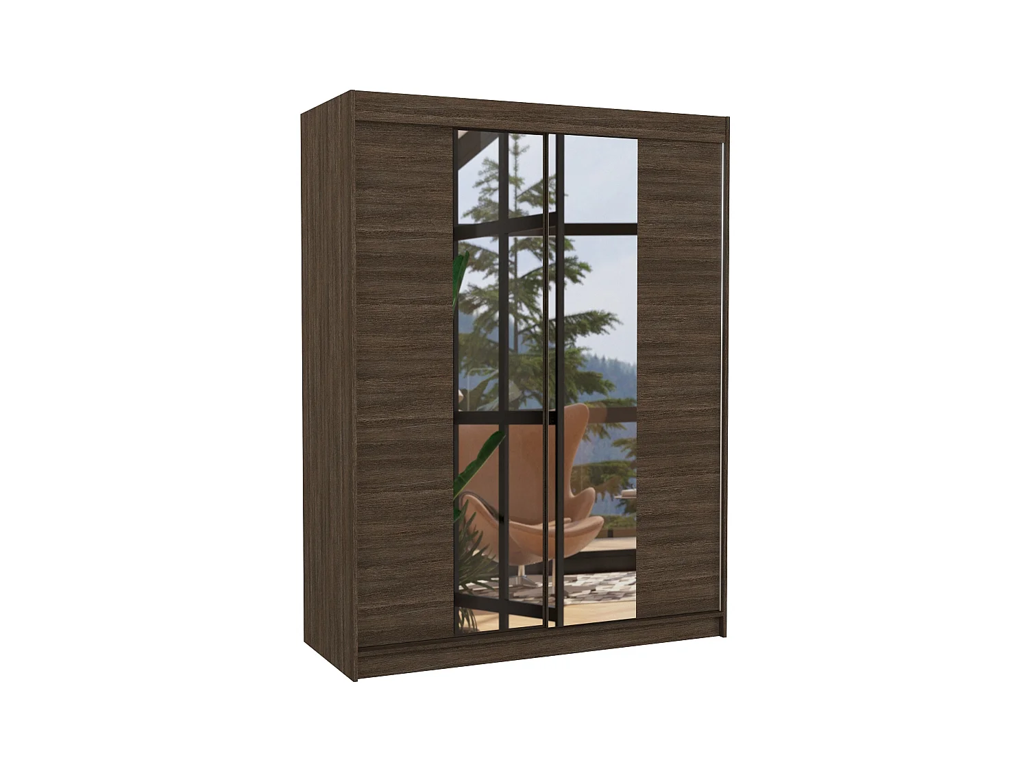 Armoire de chambre 2 portes coulissantes bois marron et miroir Zomka 150cm