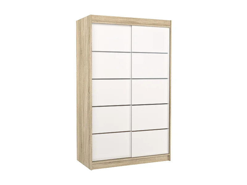 Petite armoire de chambre naturel et blanc avec 2 portes coulissantes Benko 120cm