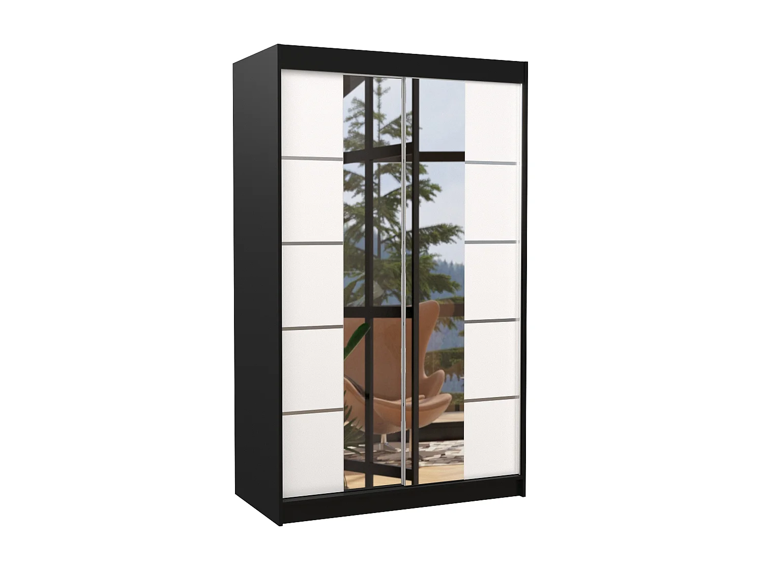 Petite armoire design de chambre à coucher 2 portes coulissantes noir et blanc avec miroir Kinzo 120cm
