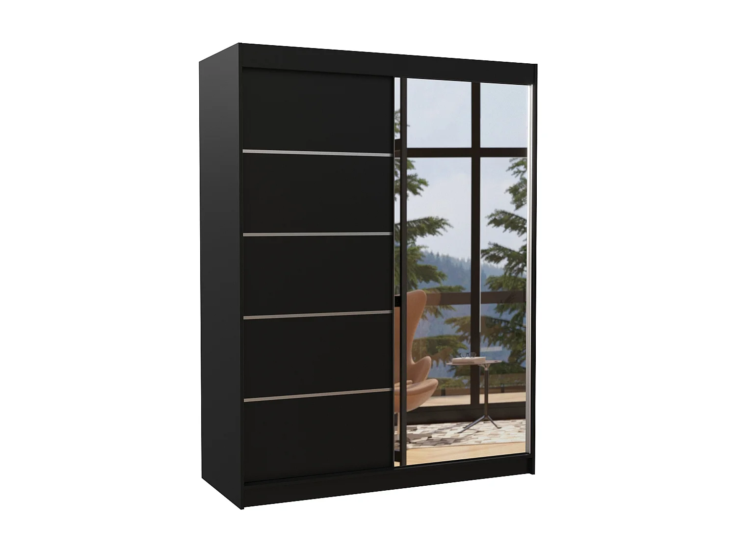 Armoire de chambre 2 portes coulissantes 1 noir et 1 miroir Limka 150cm