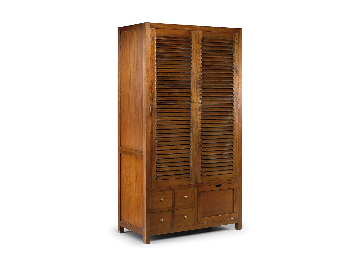 Armoire coloniale 2 portes persiennes 8 tiroirs en bois d'acajou massif Falkane 108cm
