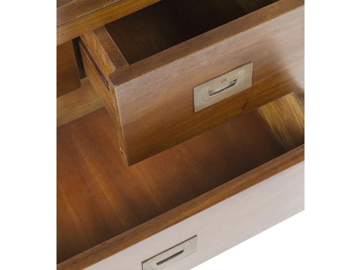 Armoire coloniale 2 portes persiennes 8 tiroirs en bois d'acajou massif Falkane 108cm