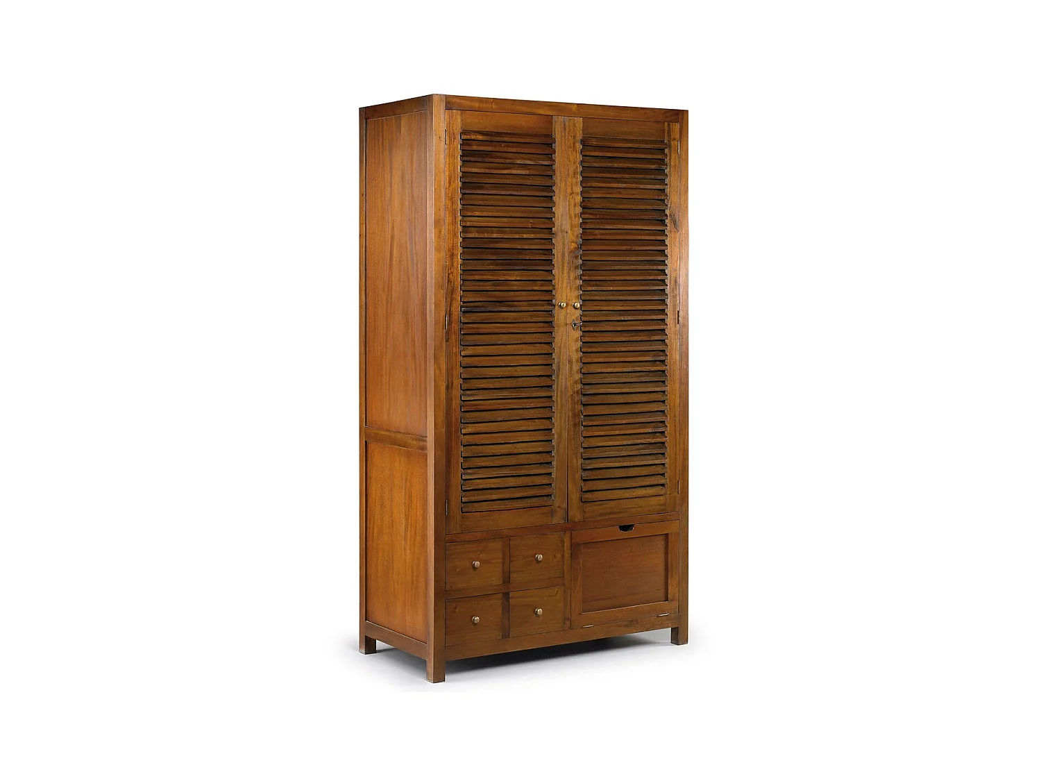 Armario colonial 2 puertas de lamas 8 cajones en madera maciza de caoba Falkane 108 cm