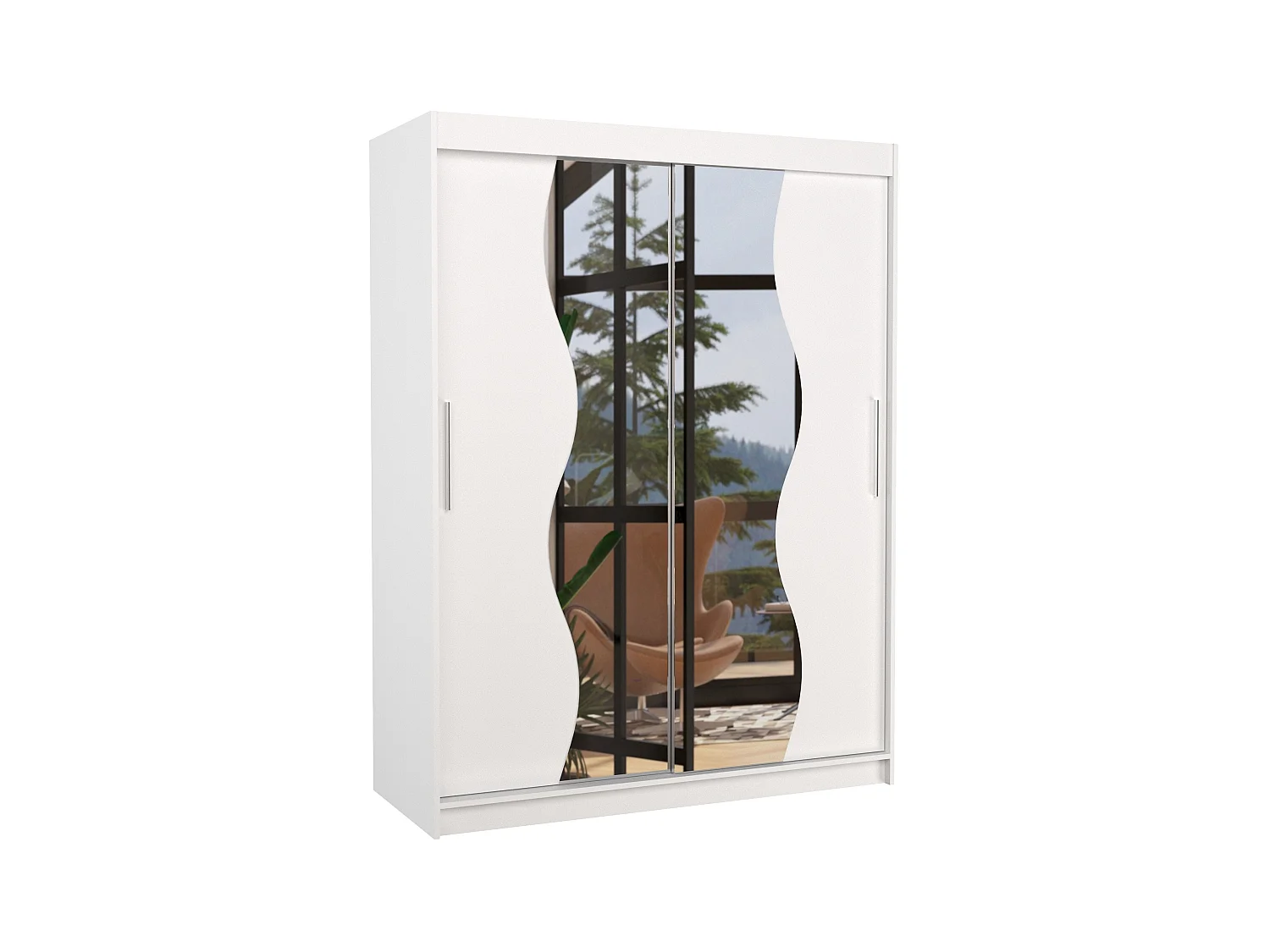 Armoire de chambre blanche 2 portes coulissantes avec miroir Renka 150cm