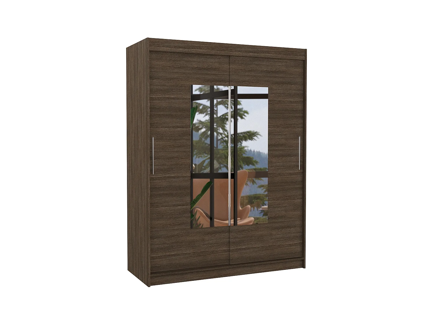 Armoire de chambre 2 portes coulissantes marron et miroir Dova 150cm