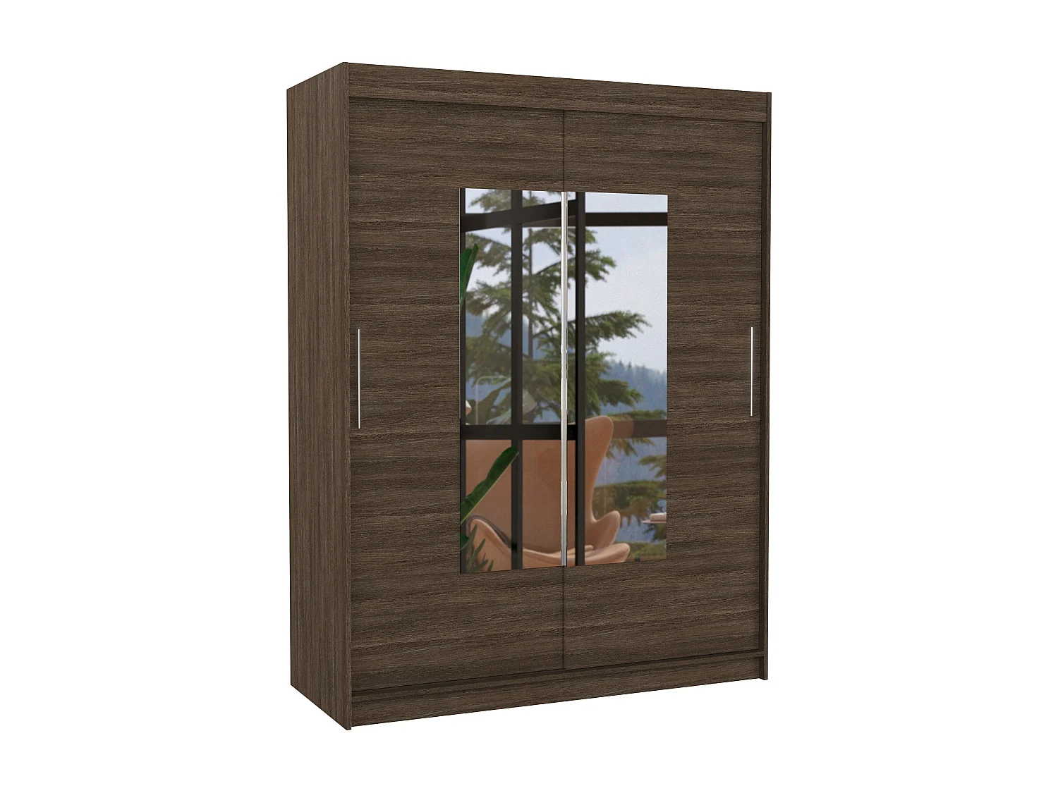 Armoire de chambre 2 portes coulissantes marron et miroir Dova 150cm