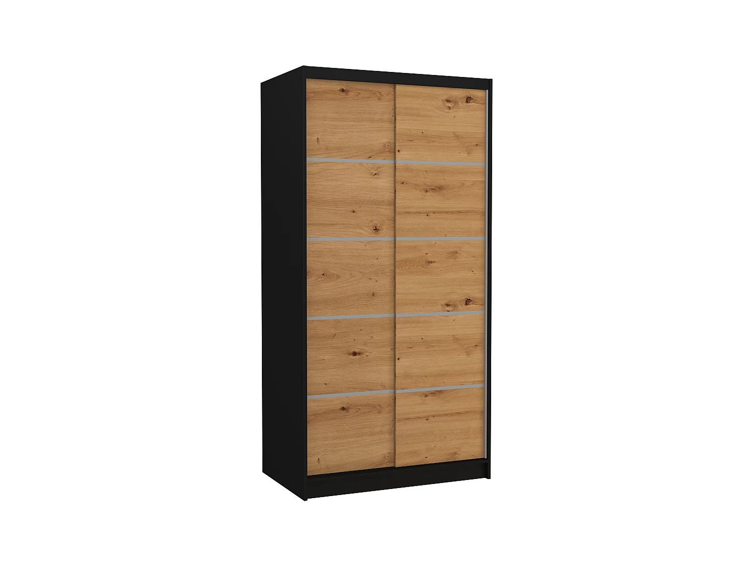 Petite armoire de chambre noir 2 portes coulissantes en bois artisan Rika 100cm