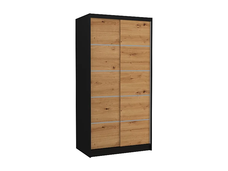 Petite armoire de chambre noir 2 portes coulissantes en bois artisan Rika 100cm