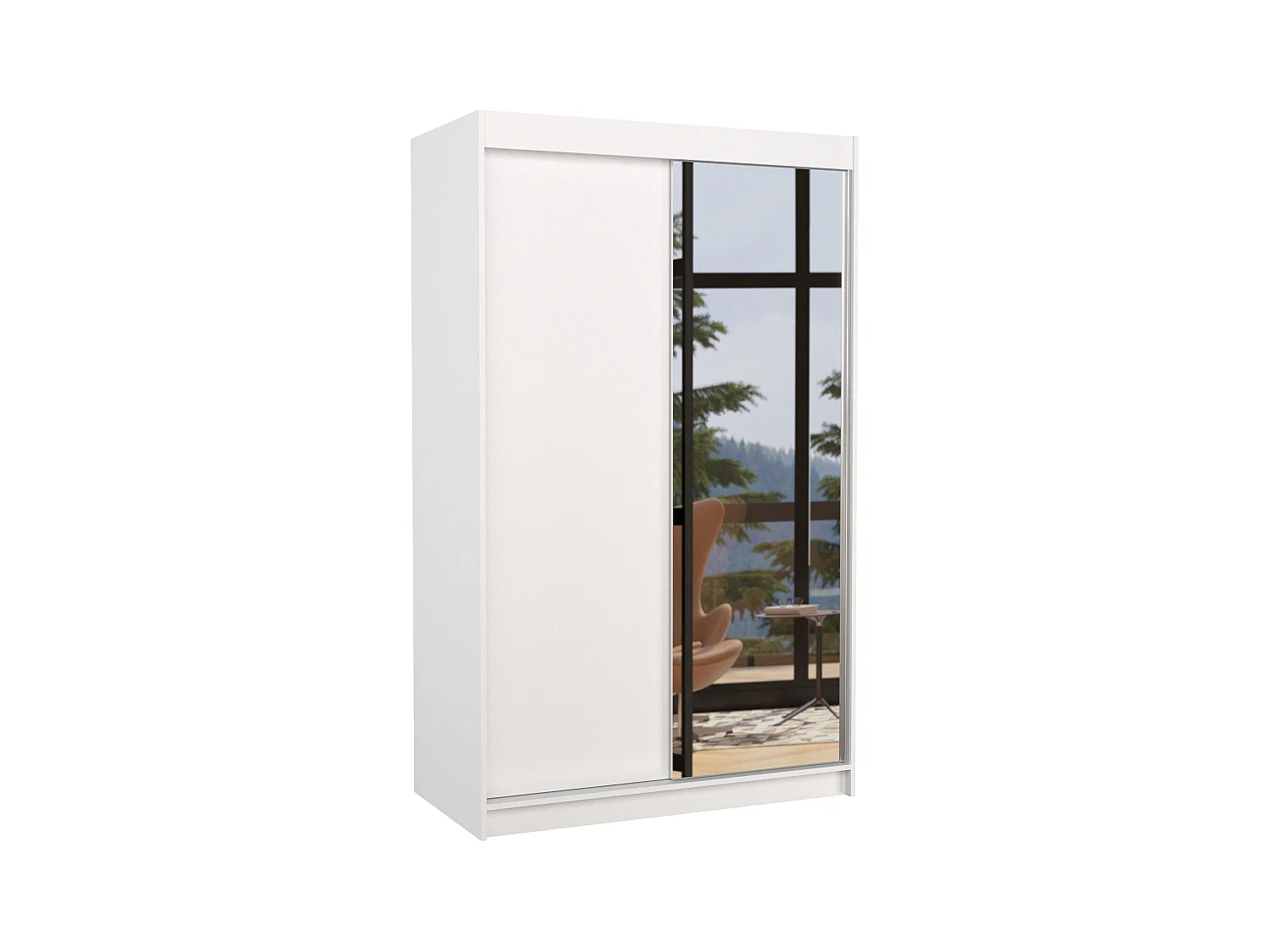 Petite armoire de chambre 2 portes coulissantes 1 bois blanc 1 miroir Roxane 120cm
